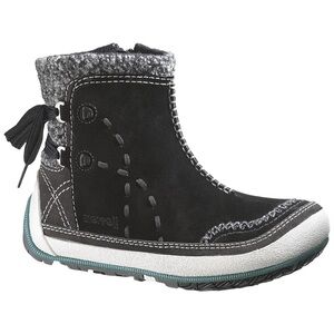 Merrell Puffin Mid Boots Women’s Insulated Black Leather Gray Fleece Size 8.5